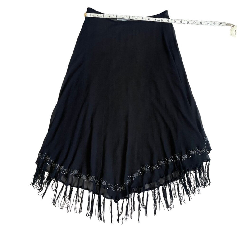 sheer black flowy embroidered skirt with fringe tassels fits XS/S - Picture 5 of 8